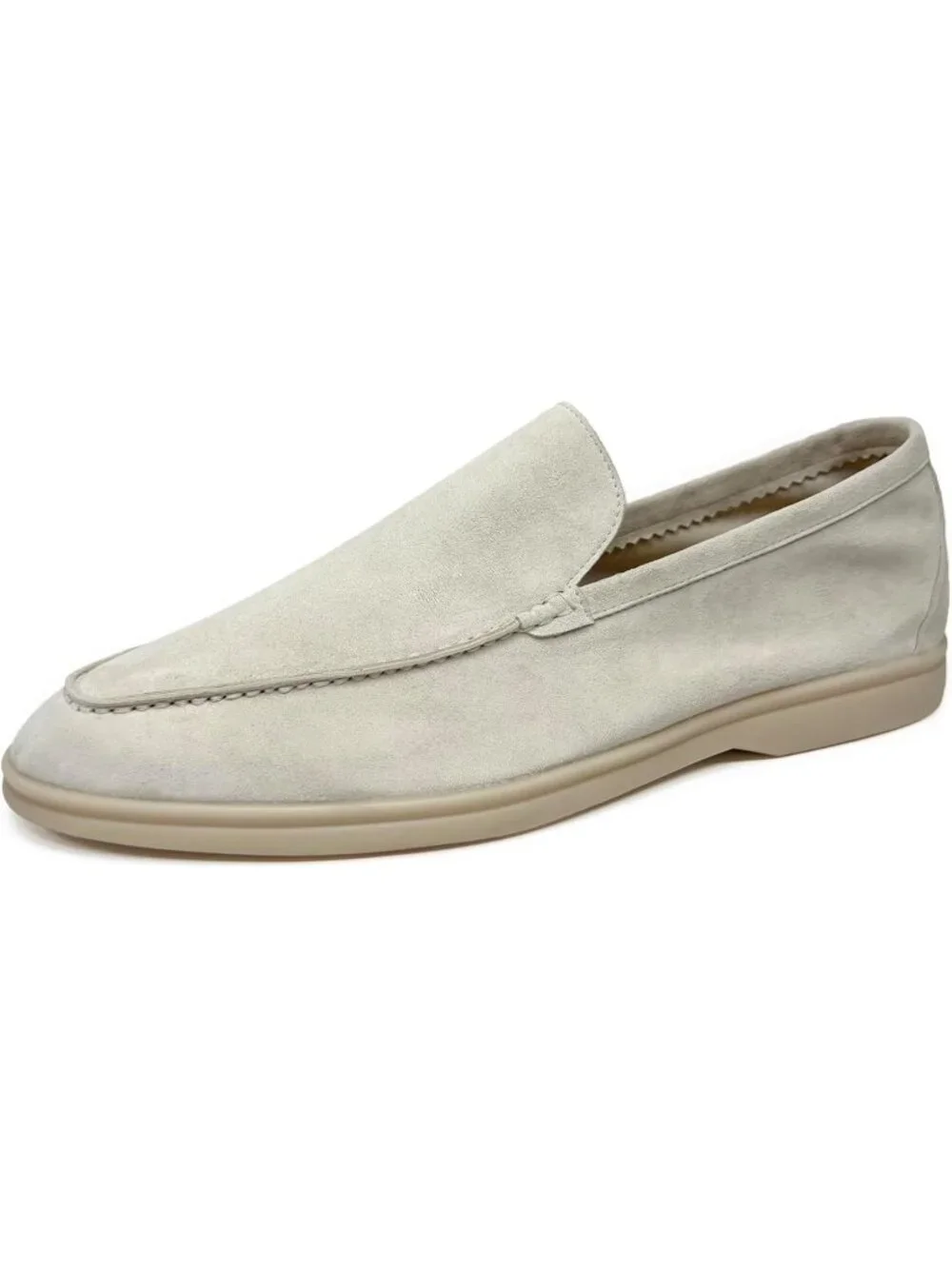 Men's White Loafers Shoes Genuine Sheepskin Suede Solid Minimalist Slip On